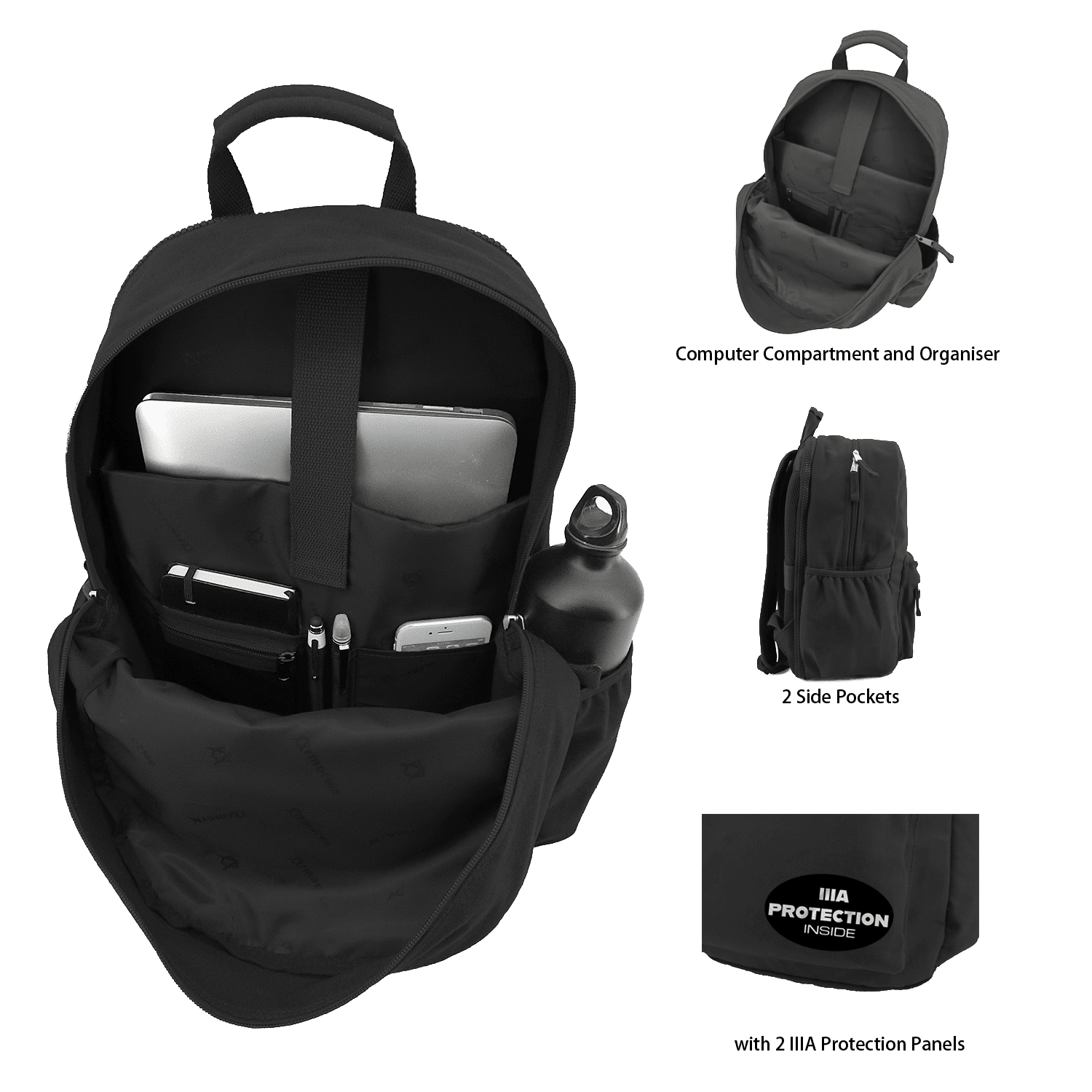 ArmorMe Double Bulletresistant Panels Backpack black open Bulletstoppers.eu